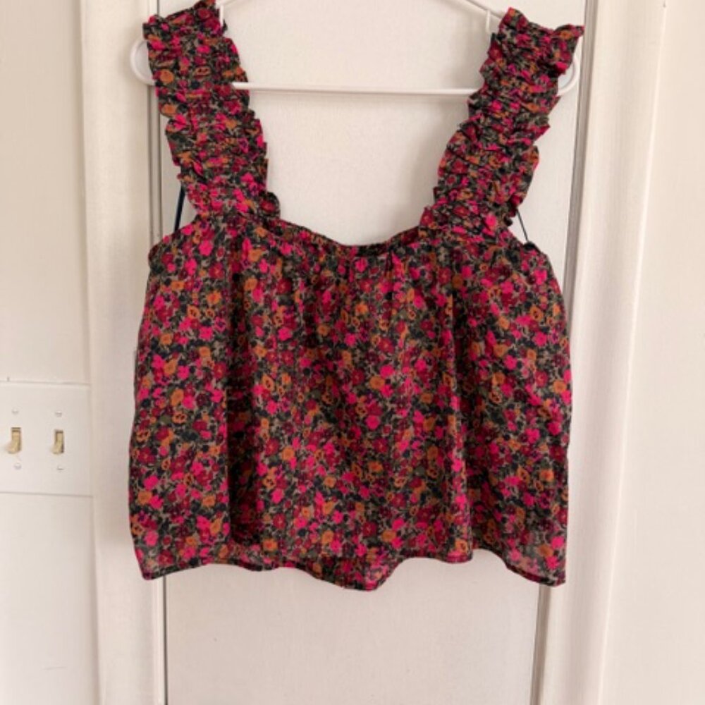 Treasure & Bond Nordstrom Floral Button Front Blouse Large NWT Ruched Straps - Picture 6 of 10